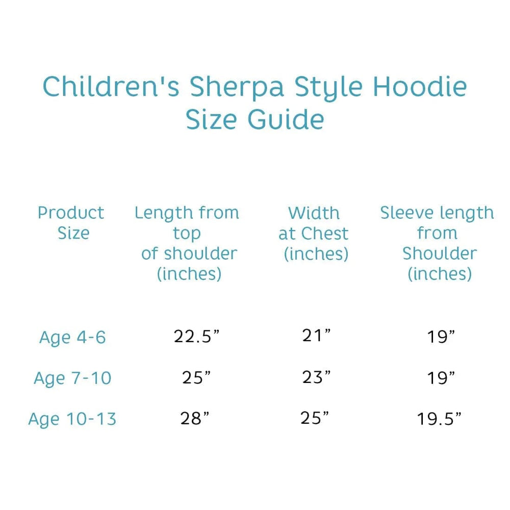 Children's Hooded Wearable Blanket size chart