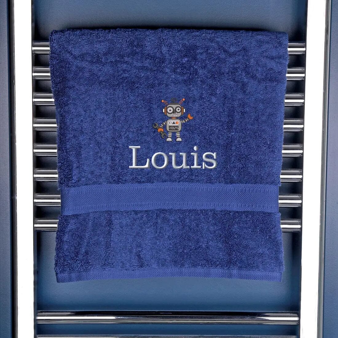 Children's Robot Bath Towel Egyptian - Navy