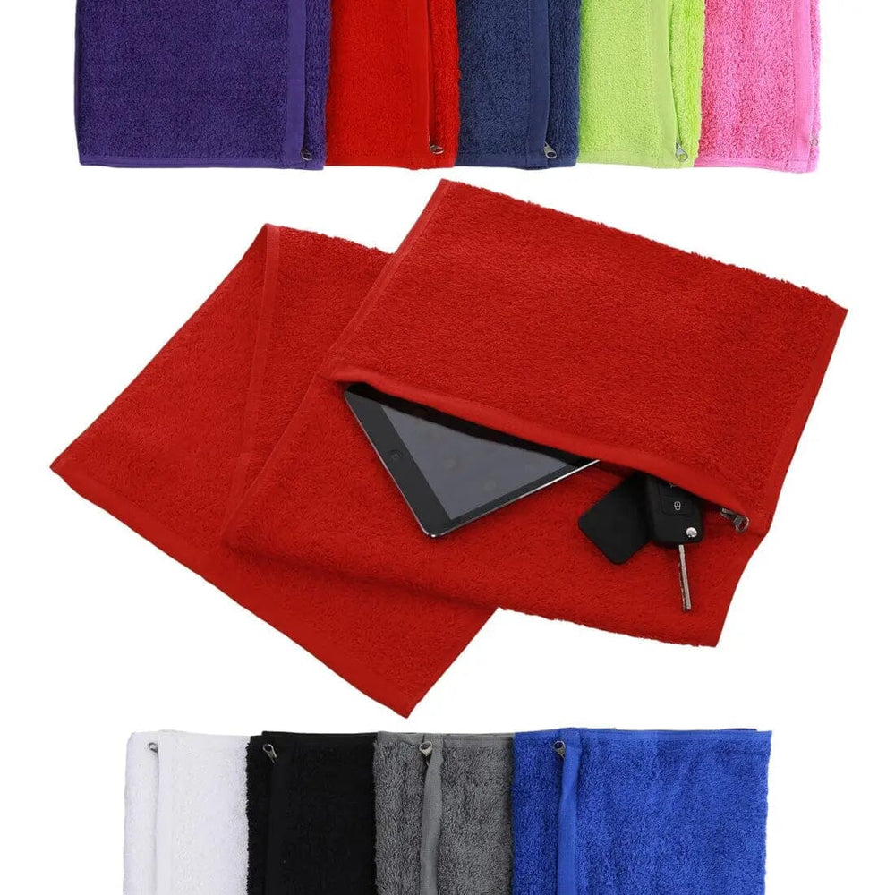 Gym Towel With Zip Compartment Red