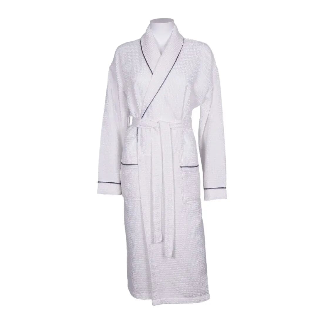 Personalised Back of Robe Aztex Shawl Collar Waffle Dressing Gown Waffle Piping - Grey Medium