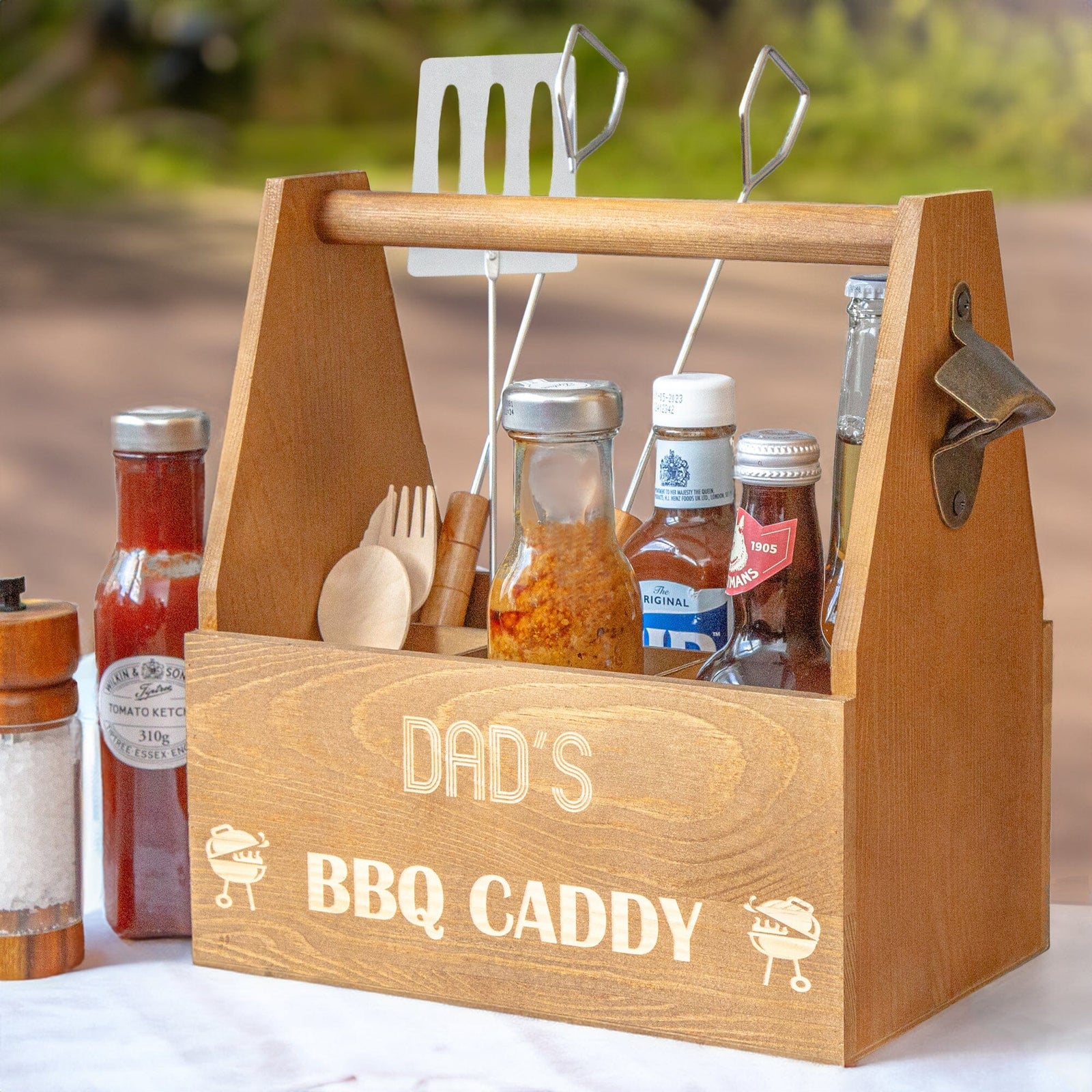 Personalised Barbecue Condiment Holder outdoor with picnic condiments