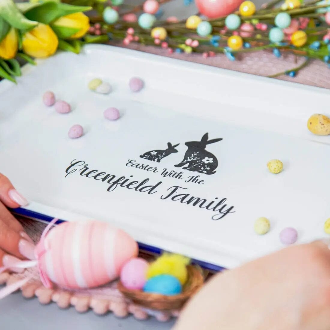 Personalised Family Easter Enamel Serving Tray