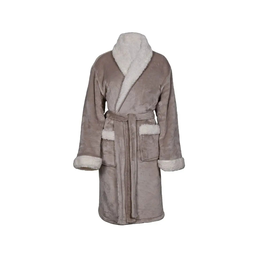 Personalised Sherpa Fleece Dressing Gown - Front and Back Embroidery - Duncan Stewart 1978 Taupe-Small-Medium Duncan Stewart 1978