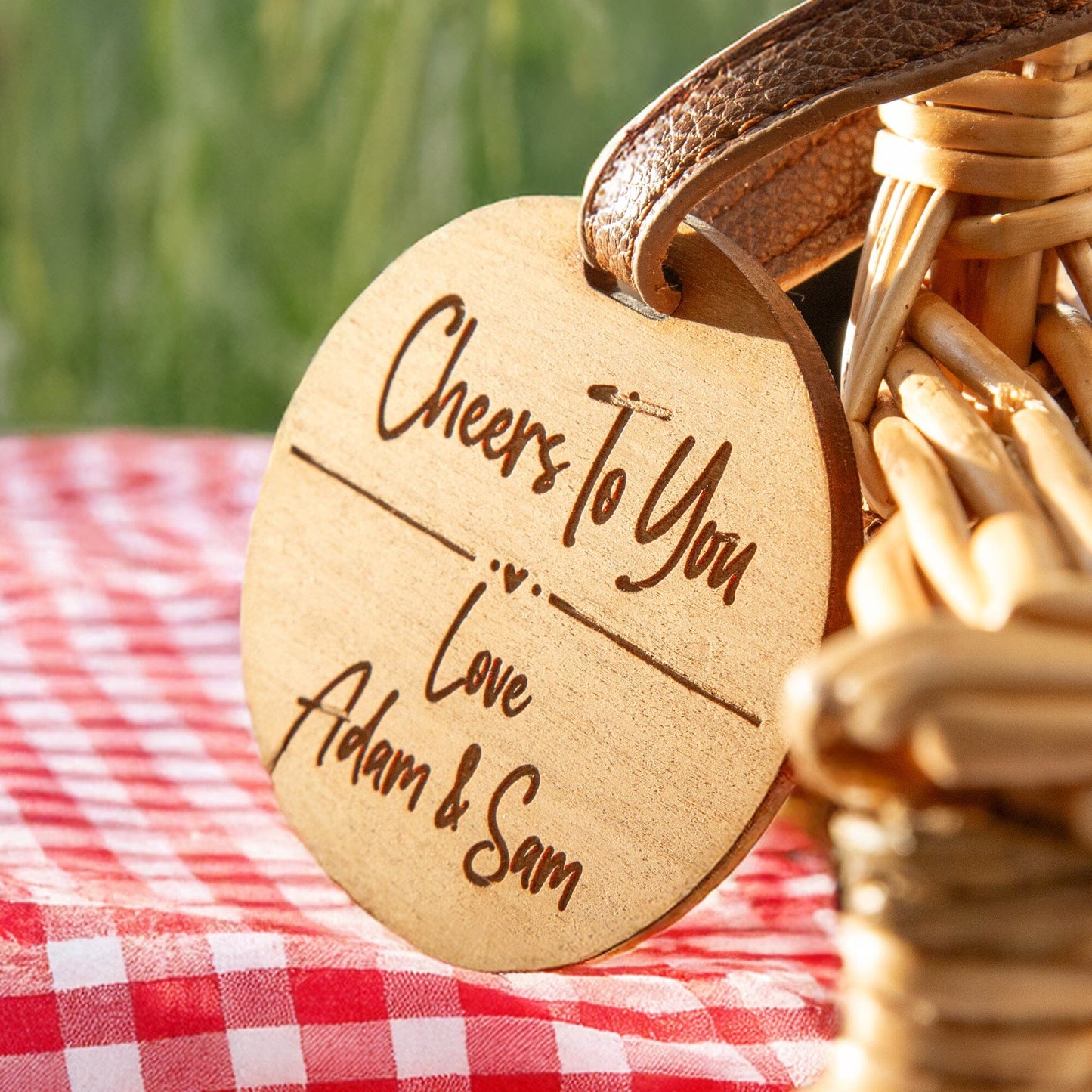 Personalised round Laser engraved cherry wood veneer tag