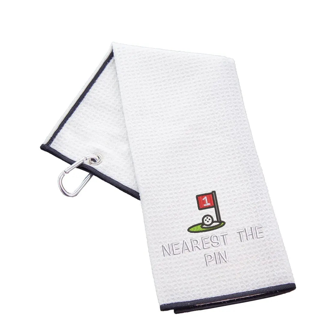 Tri-Fold Golf Towel Embroidered For Nearest The Pin Competition - Duncan Stewart 1978 Waffle-White Duncan Stewart 1978