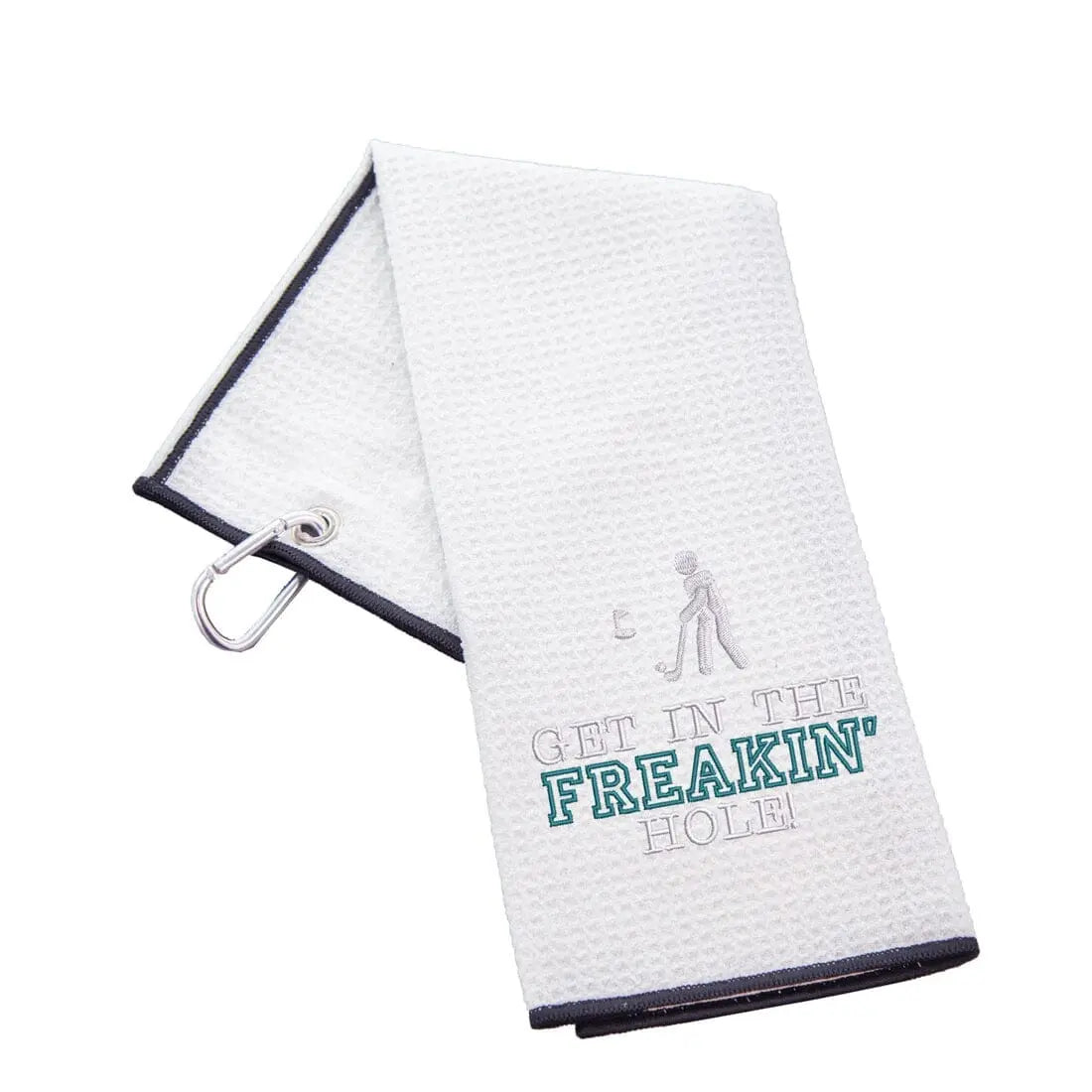 Tri-Fold Golf Towel Embroidered With Get In The Freakin' Hole Logo - Duncan Stewart 1978 Waffle-White Duncan Stewart 1978