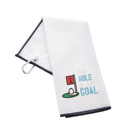 Tri-Fold Golf Towel Embroidered With Hole Is My Goal Logo - Duncan Stewart 1978 Waffle-White Duncan Stewart 1978