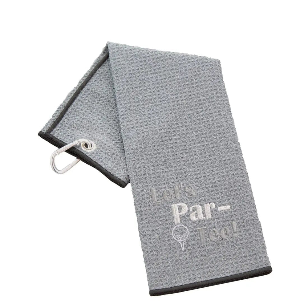 Tri-Fold Golf Towel Embroidered With Let's Par-Tee Novelty Golf Logo Waffle Slate
