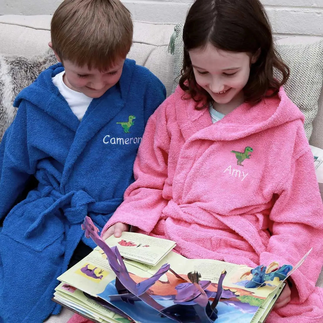 Boys & Girls Dinosaur Hooded Dressing Gowns   