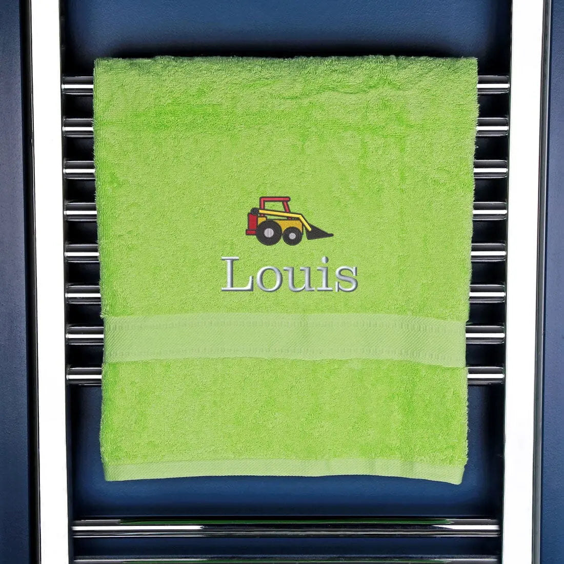 Children's Personalised Digger Bath Towel Egyptian - Lime  
