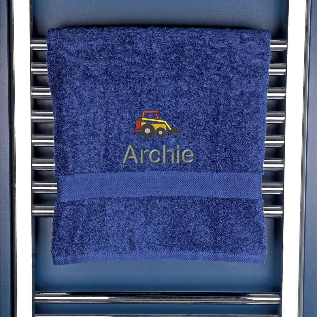 Children's Personalised Digger Bath Towel Egyptian - Navy  