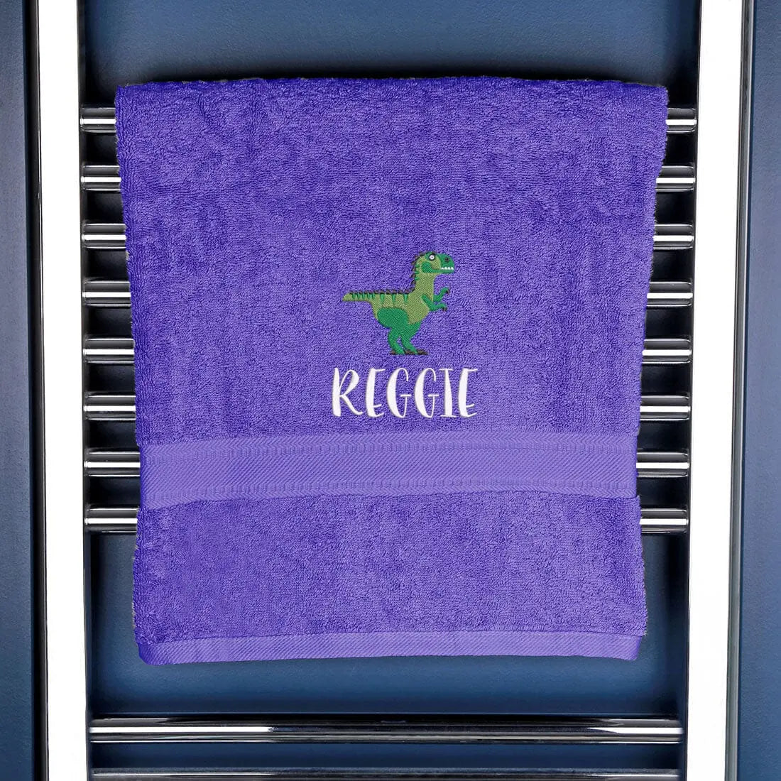 Children's Personalised Dinosaur Bath Towel Egyptian - Purple  