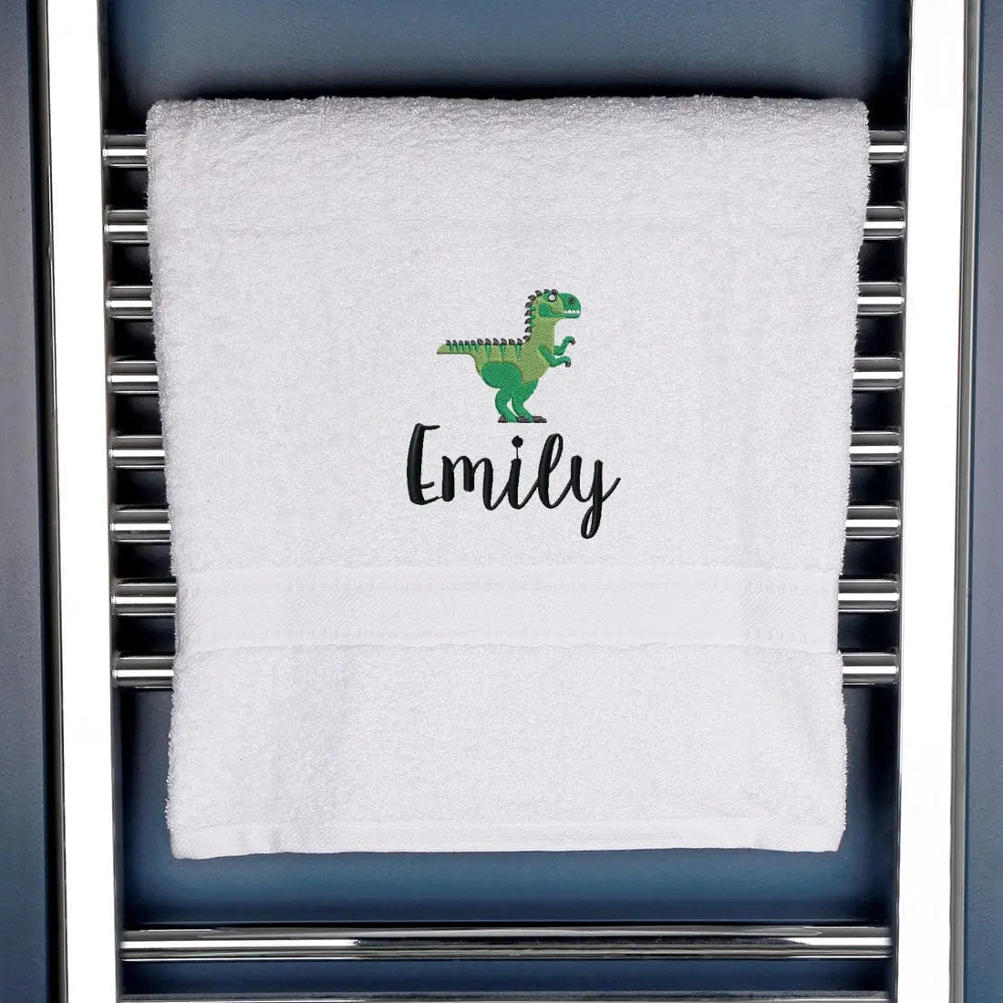 Children's Personalised Dinosaur Bath Towel Egyptian - White  