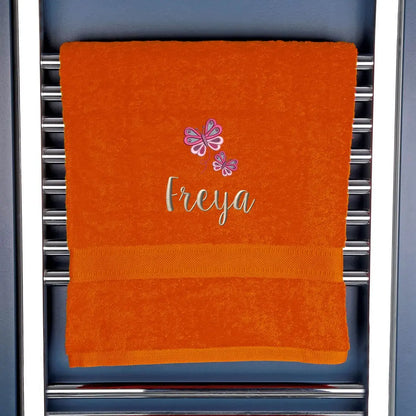 Girl's Personalised Butterfly Bath Towel Egyptian - Orange  