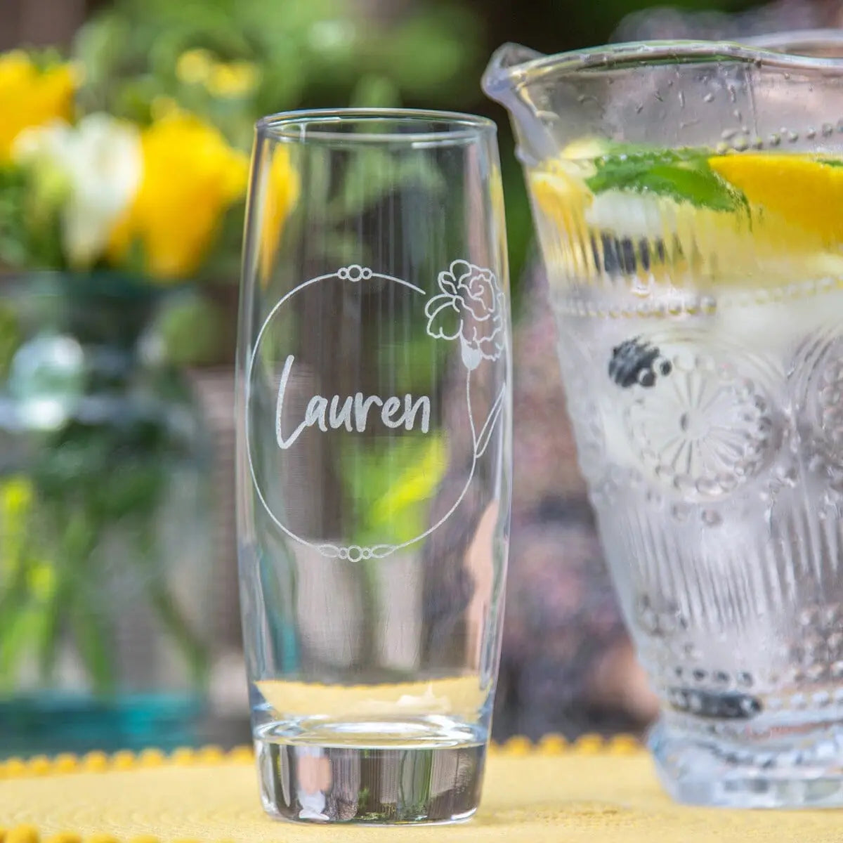 Personalised Birth Flower Hi Ball Glass Tumbler