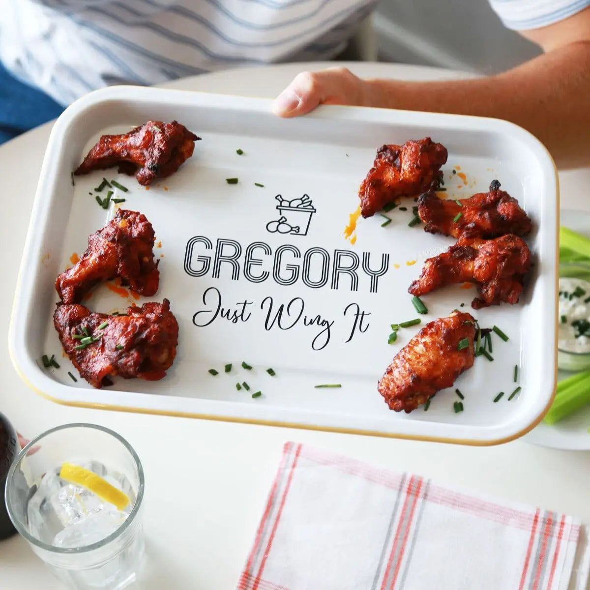 Personalised Chicken Wing Enamel Tray