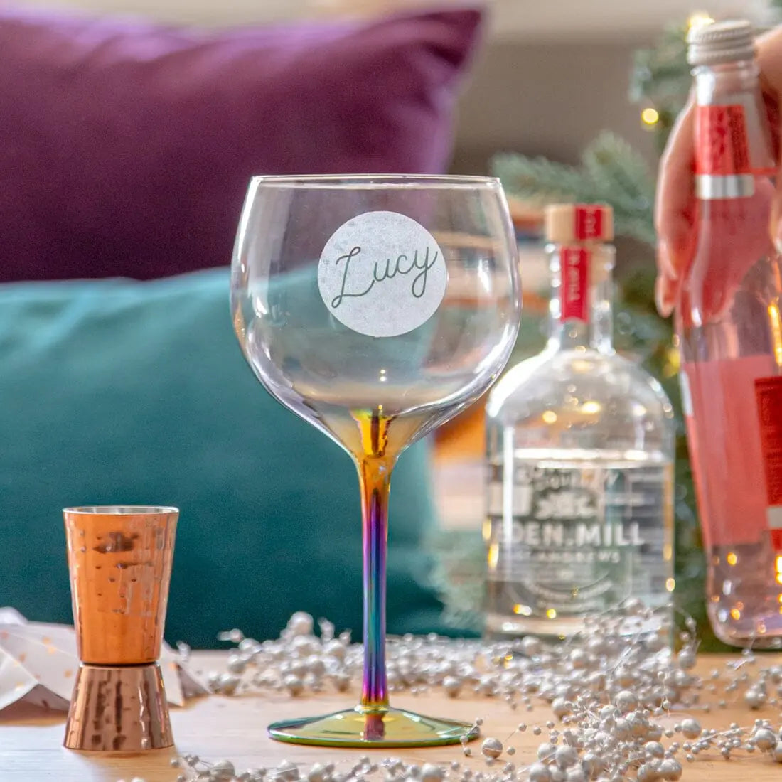 Personalised Circle Name Metallic Gin Glass