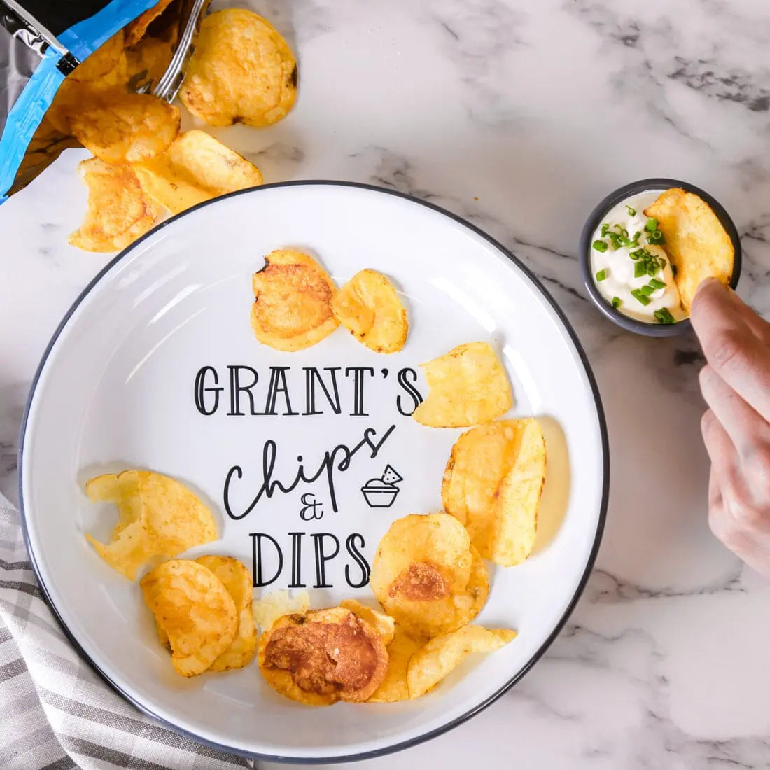 Personalised Enamel Chips And Dips Bowl With Ramekin