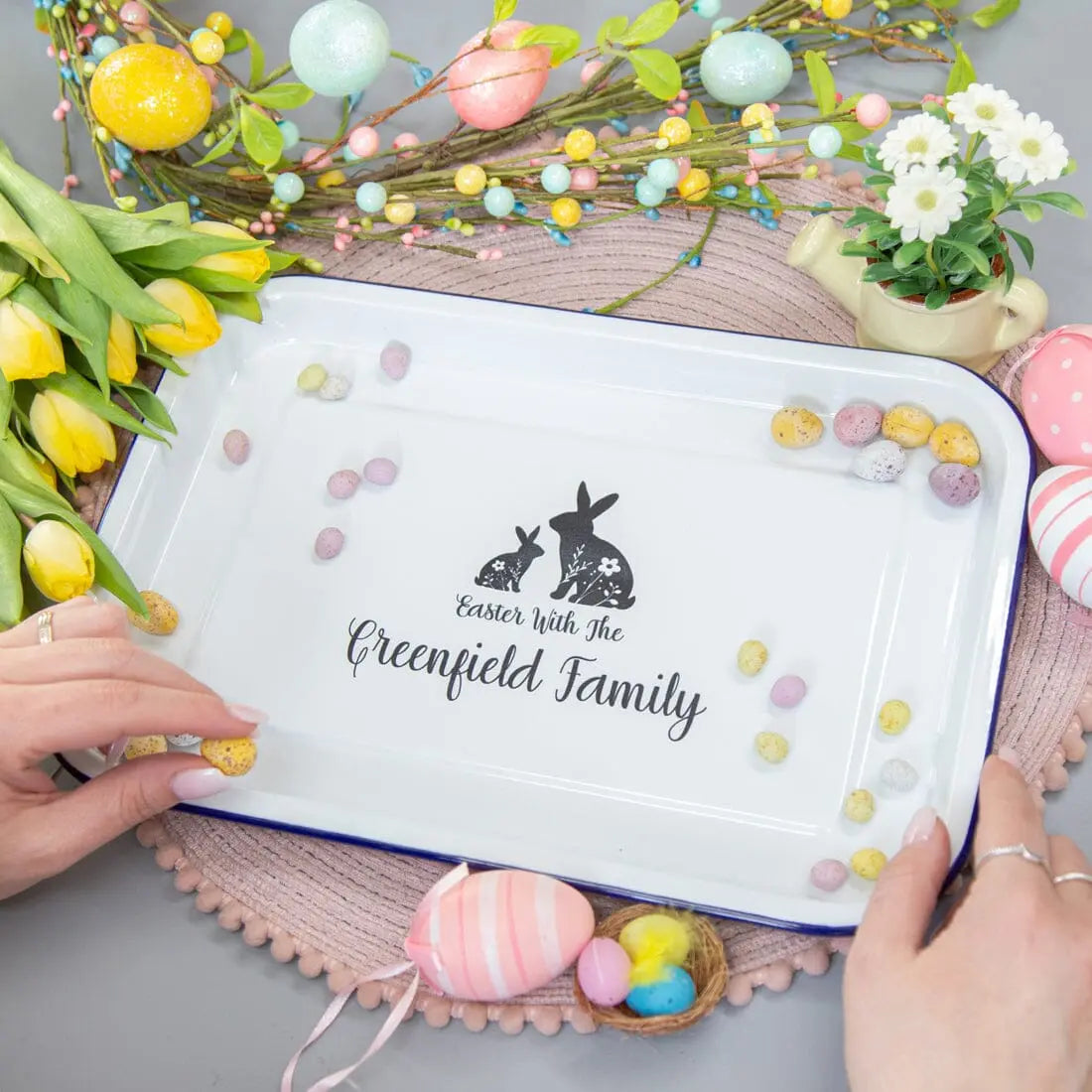 Personalised Family Easter Enamel Serving Tray
