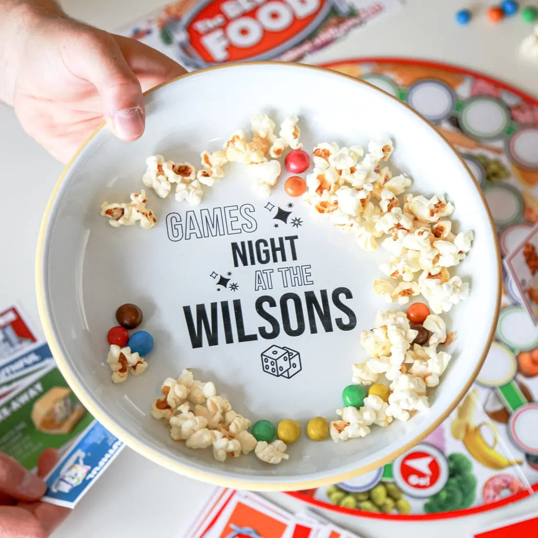 Personalised Family Games Night Enamel Snack Bowl   