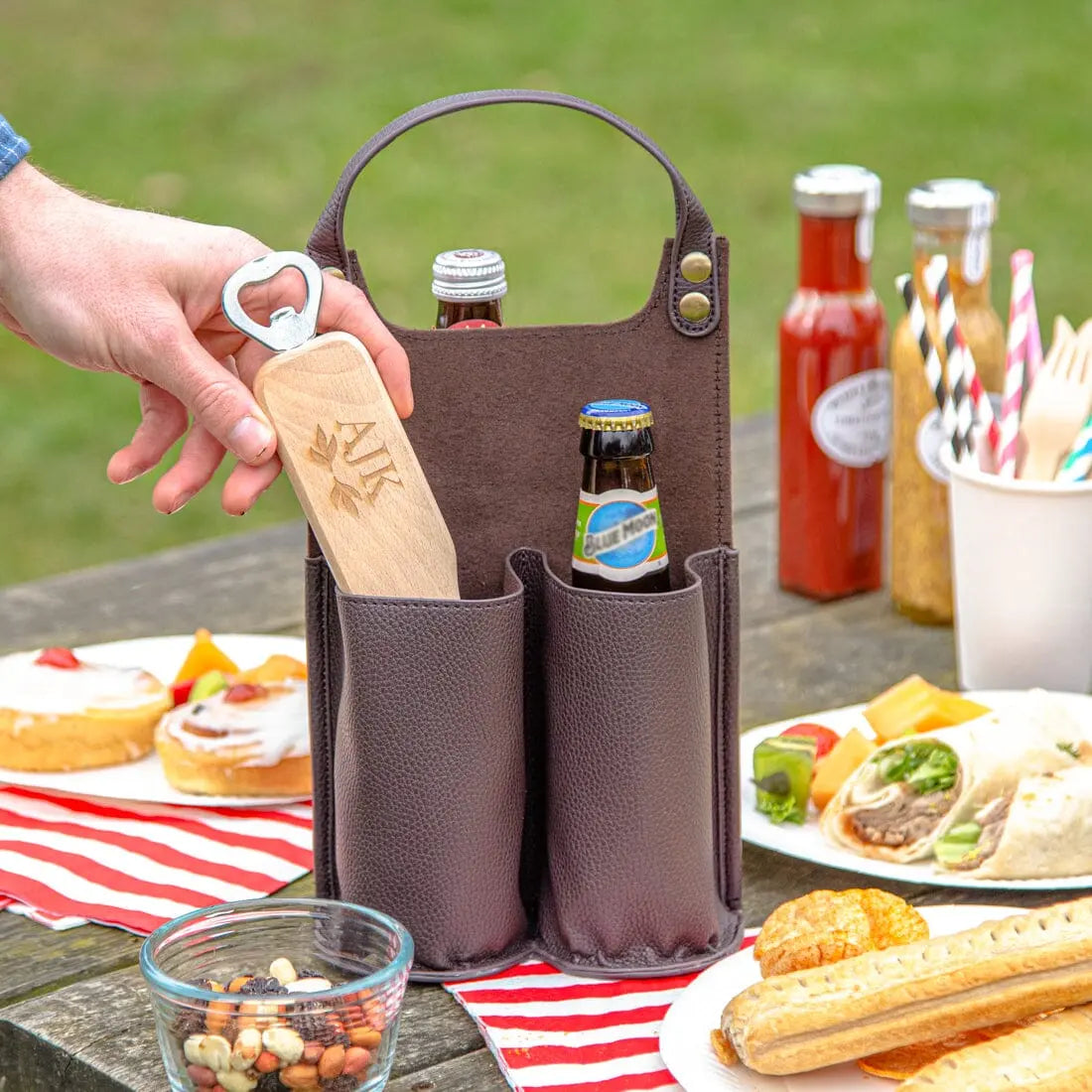 Personalised Faux Leather Bottle Carrier Set   