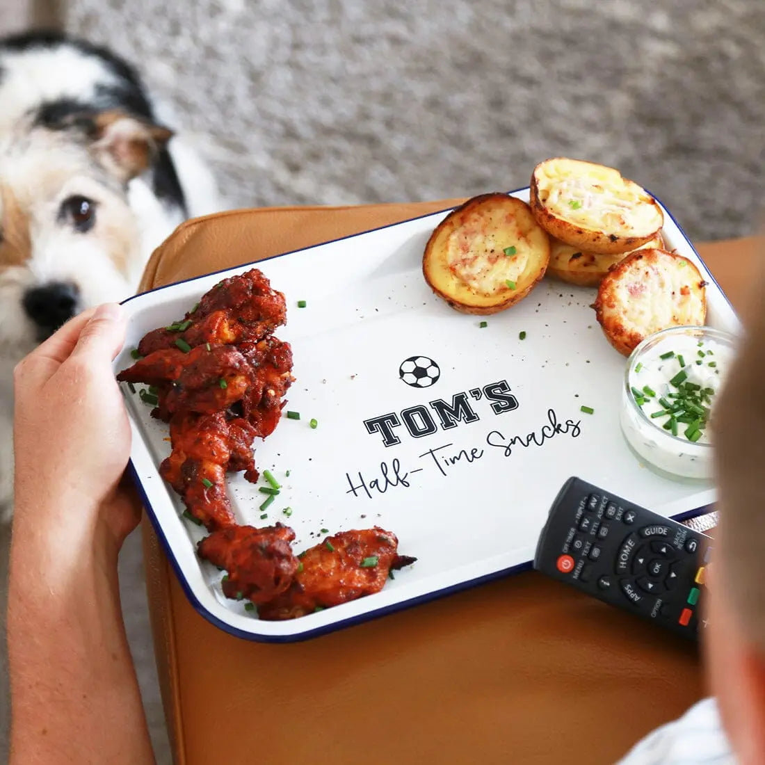 Personalised Half Time Snacks Enamel Tray