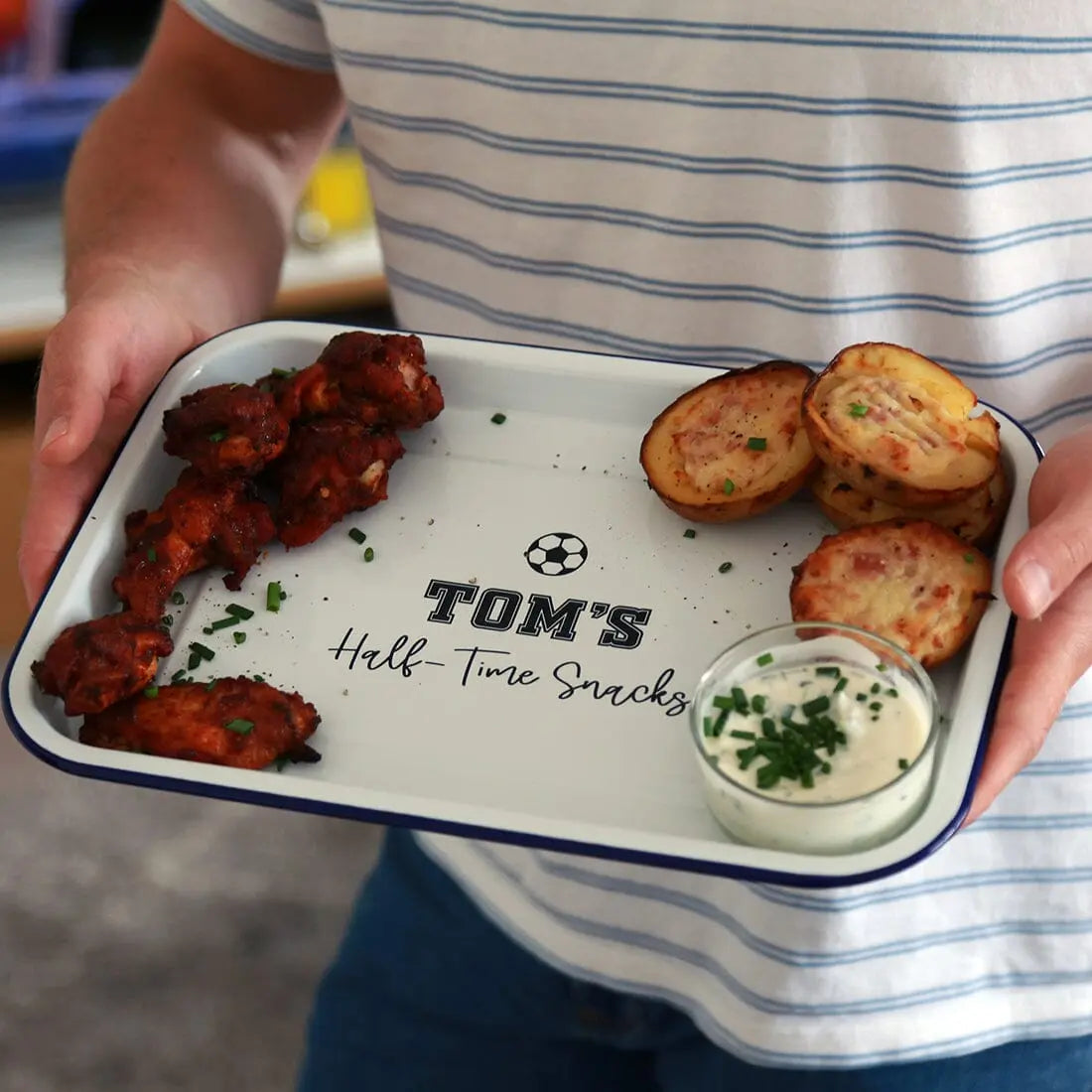 Personalised Half Time Snacks Enamel Tray