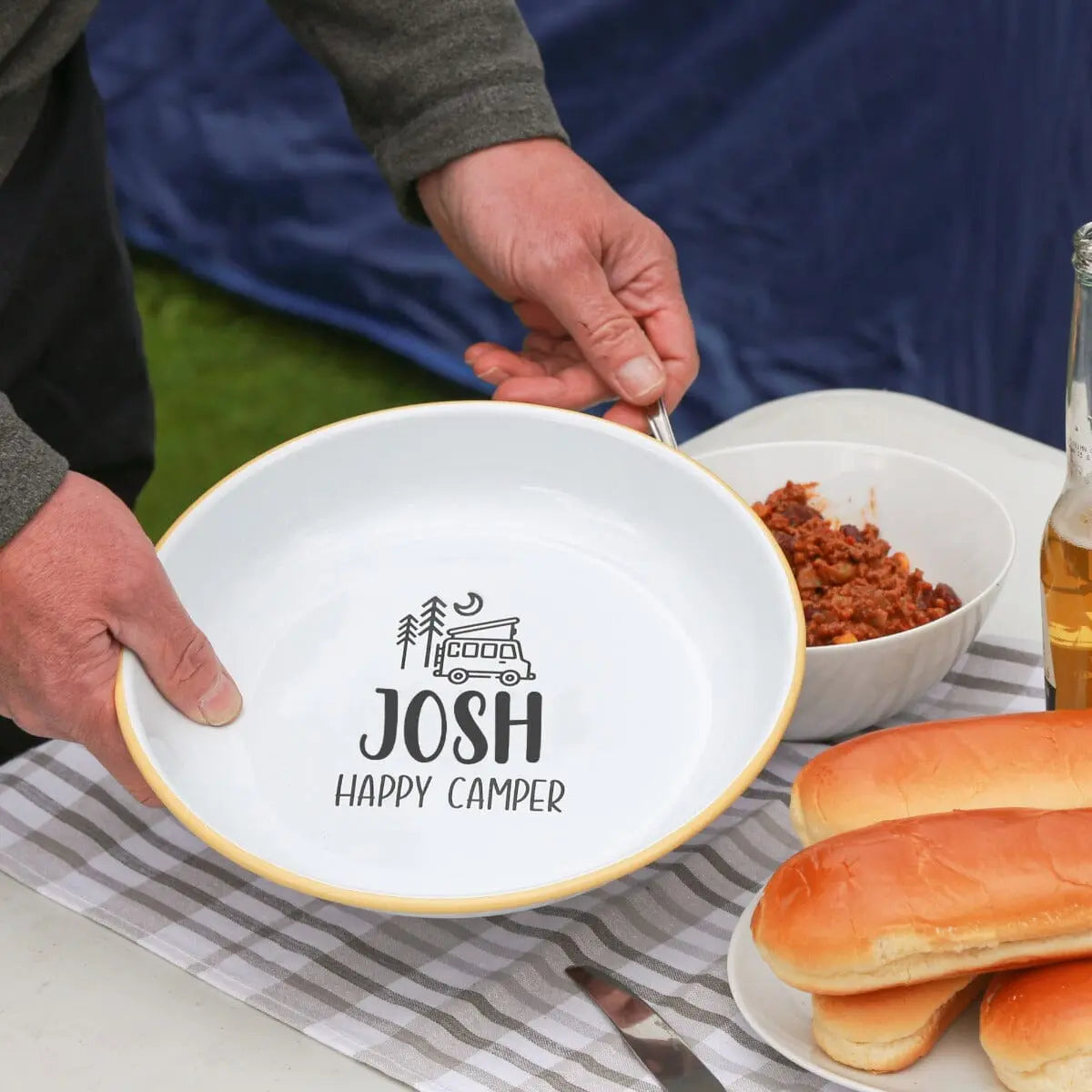 Personalised Happy Camper Enamel Camping Bowl - Van Logo
