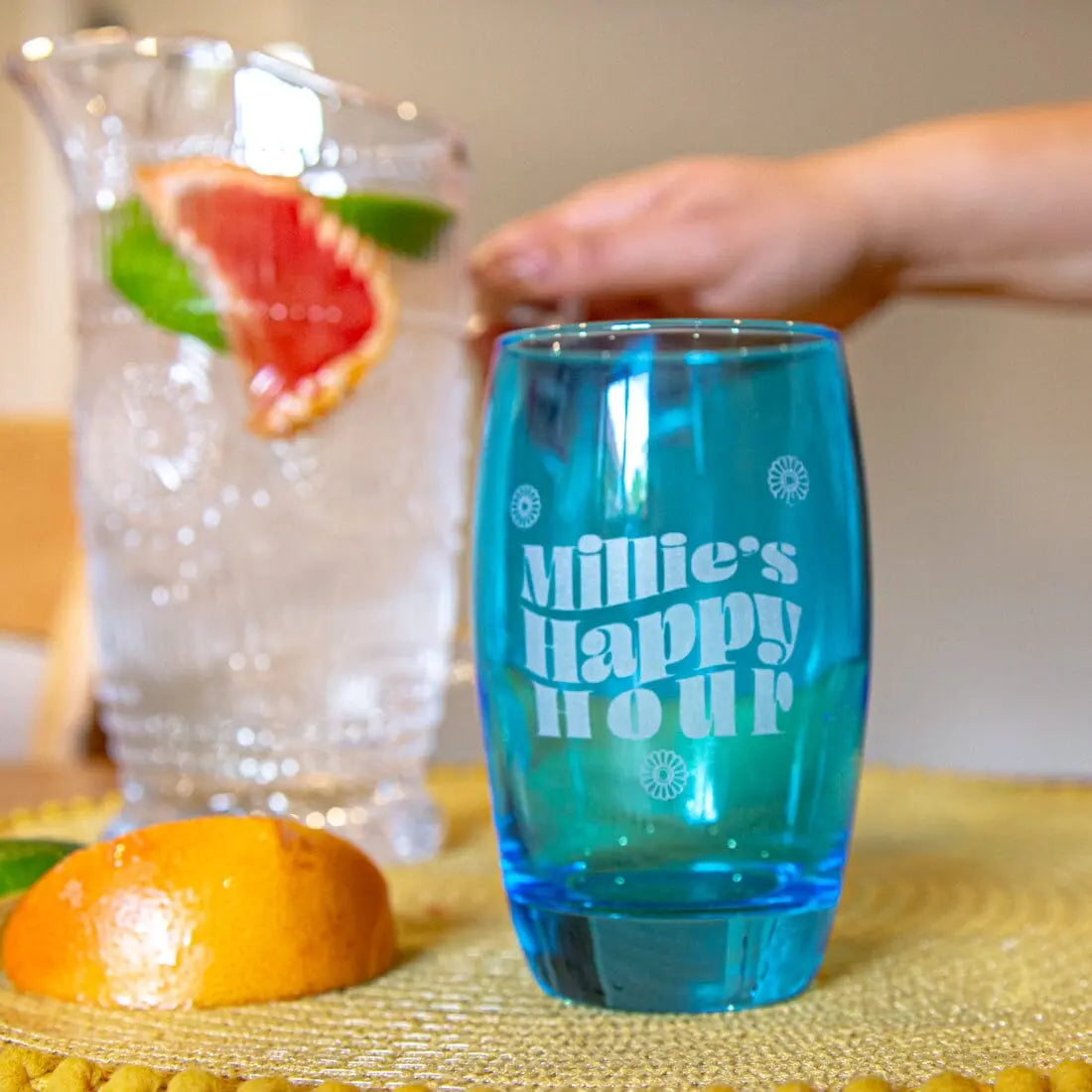Personalised Happy Hour Coloured Tumbler Glass