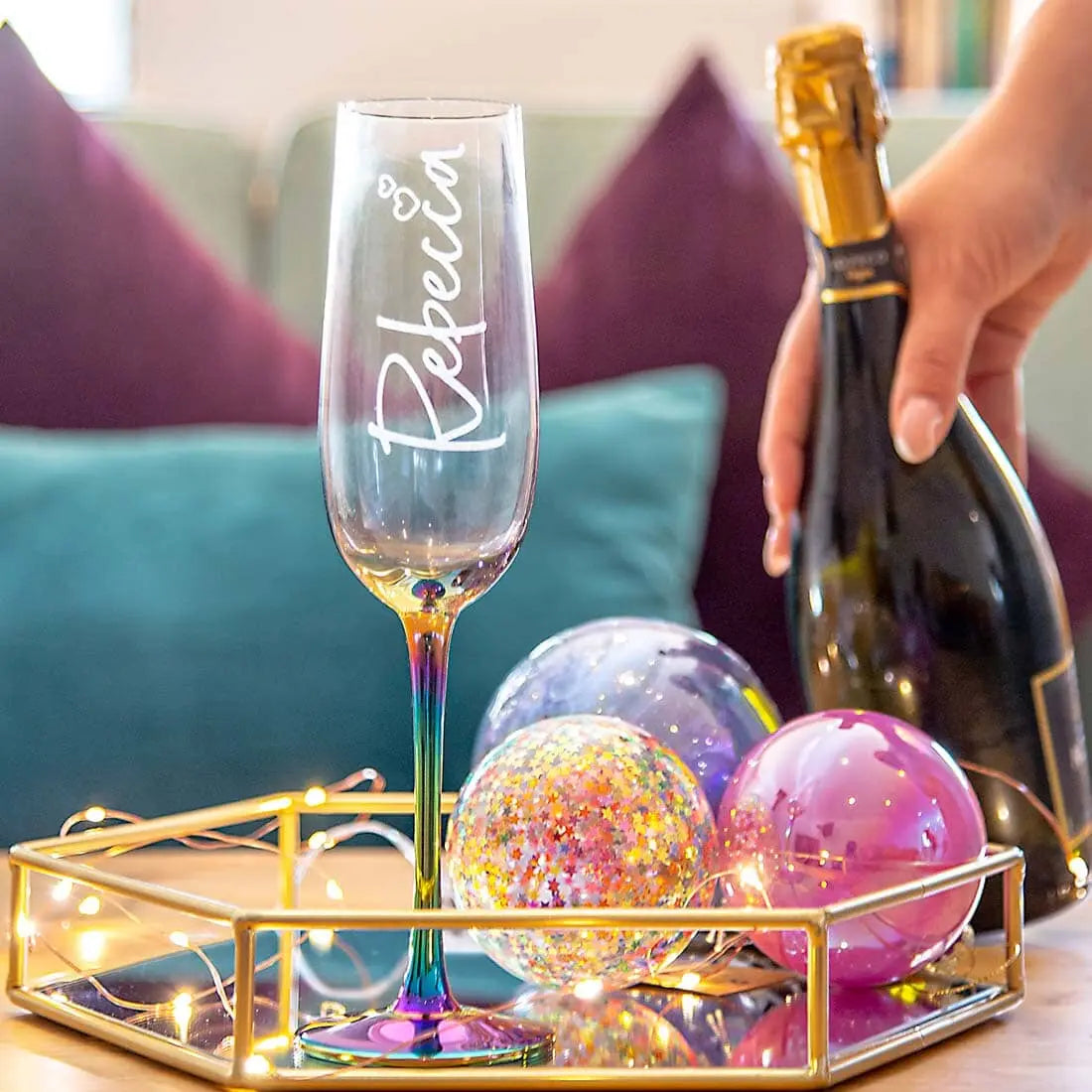 Personalised Heart Metallic Champagne Flute