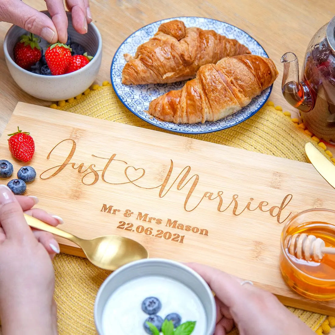 Personalised Just Married Bamboo Serving Board