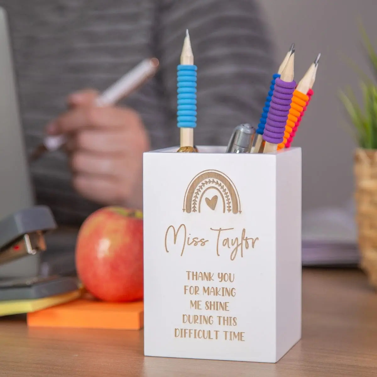 Personalised Thank You Teacher Wooden Pen Pot
