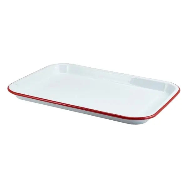 Personalised Vegan Enamel Serving Tray Enamel - White with Red Rim