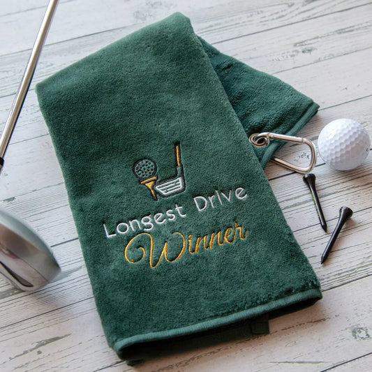 Tri-Fold Golf Towel Embroidered For Longest Drive Competition   