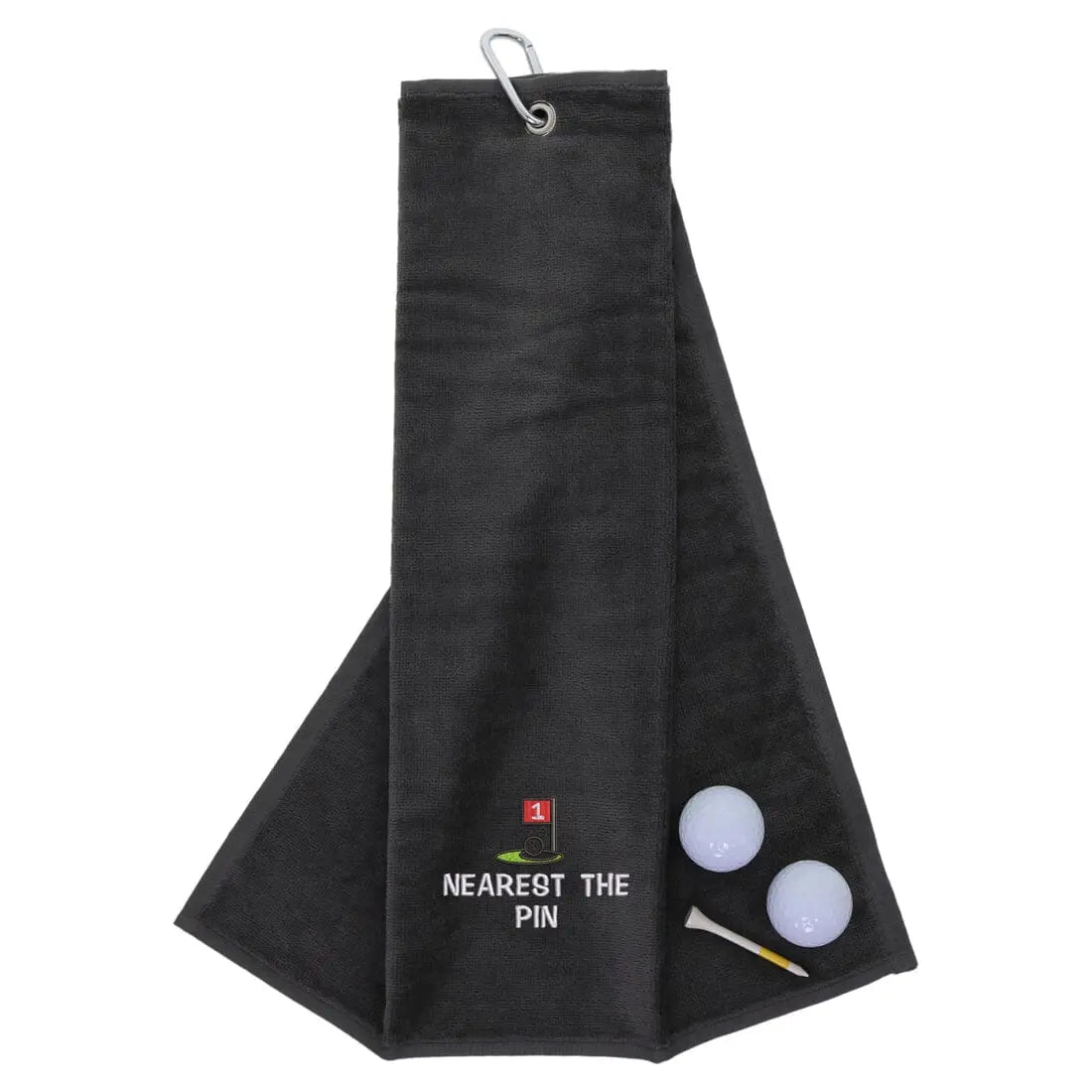 Tri-Fold Golf Towel Embroidered For Nearest The Pin Competition Slate  