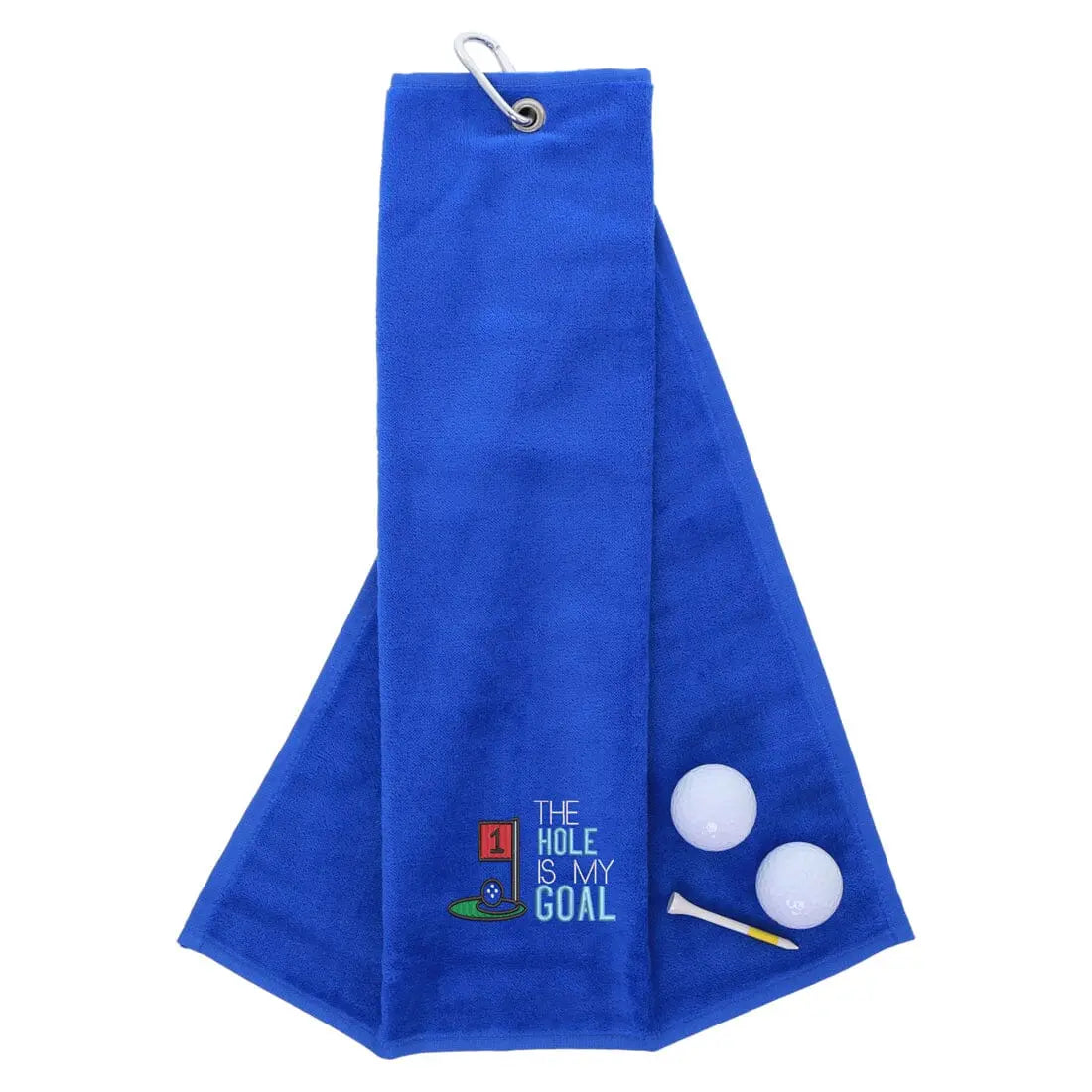Tri-Fold Golf Towel Embroidered With Hole Is My Goal Logo Royal  