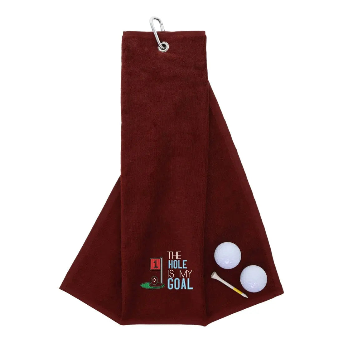 Tri-Fold Golf Towel Embroidered With Hole Is My Goal Logo Wine  