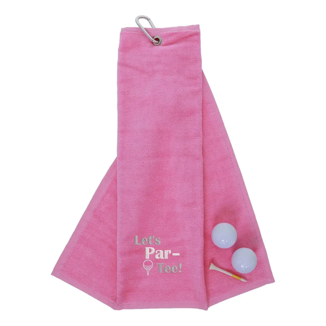 Tri-Fold Golf Towel Embroidered With Let's Par-Tee Novelty Golf Logo Pink  