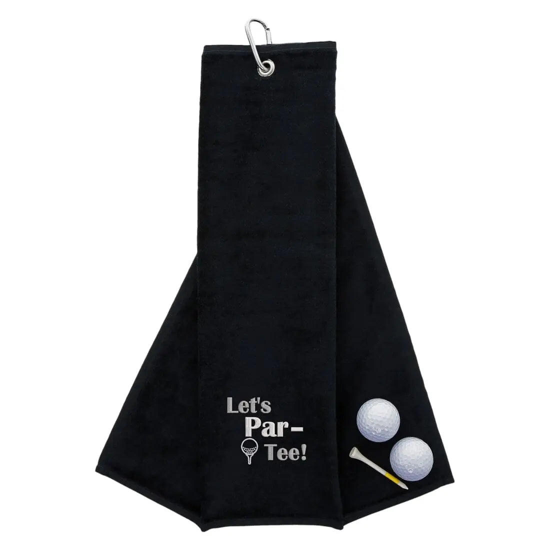Tri-Fold Golf Towel Embroidered With Let's Par-Tee Novelty Golf Logo Waffle Black  