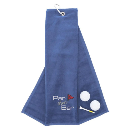 Tri-Fold Golf Towel Embroidered With Par Then Bar Logo Blue  