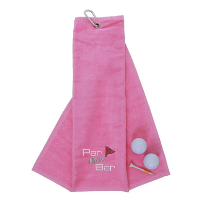 Tri-Fold Golf Towel Embroidered With Par Then Bar Logo Pink  