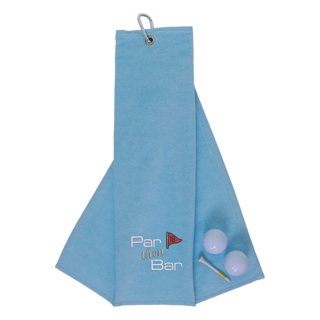 Tri-Fold Golf Towel Embroidered With Par Then Bar Logo Sky  