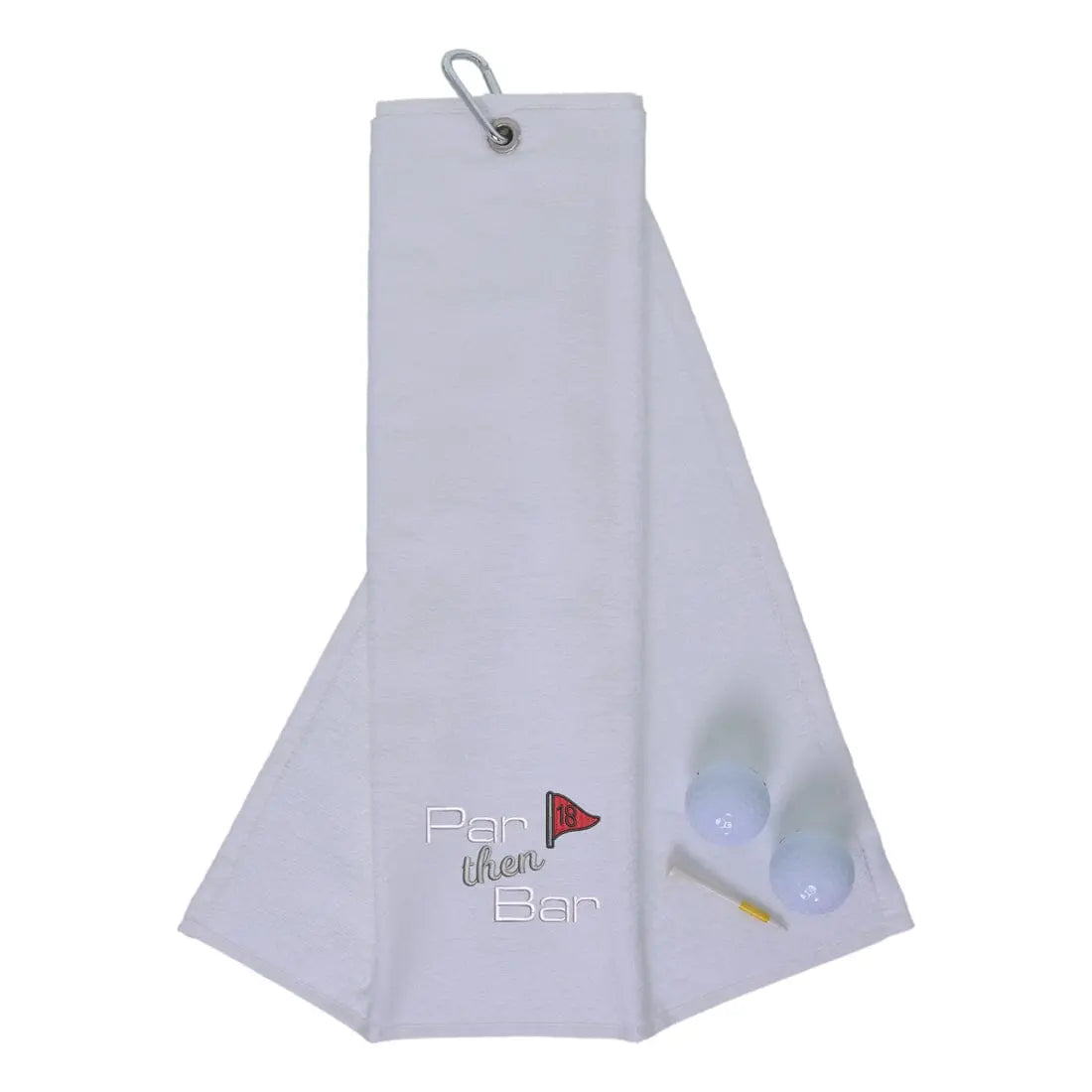 Tri-Fold Golf Towel Embroidered With Par Then Bar Logo White  