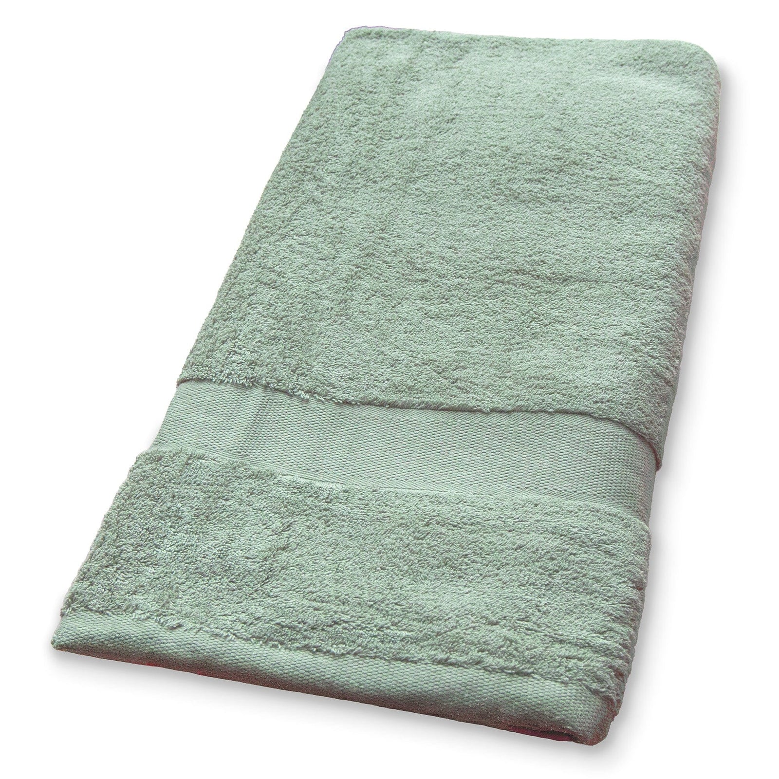 Sage coloured towel on a white background