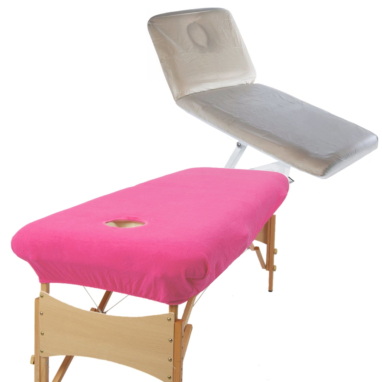 Pink aztex classic value massage couch cover with face hole and pvc couch cover bundle 