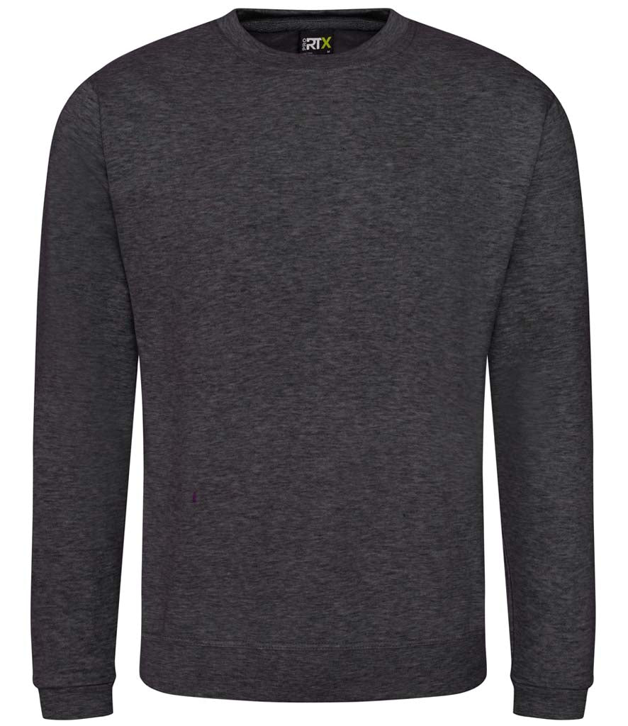 Dark grey sweatshirt with a brand label on a white background