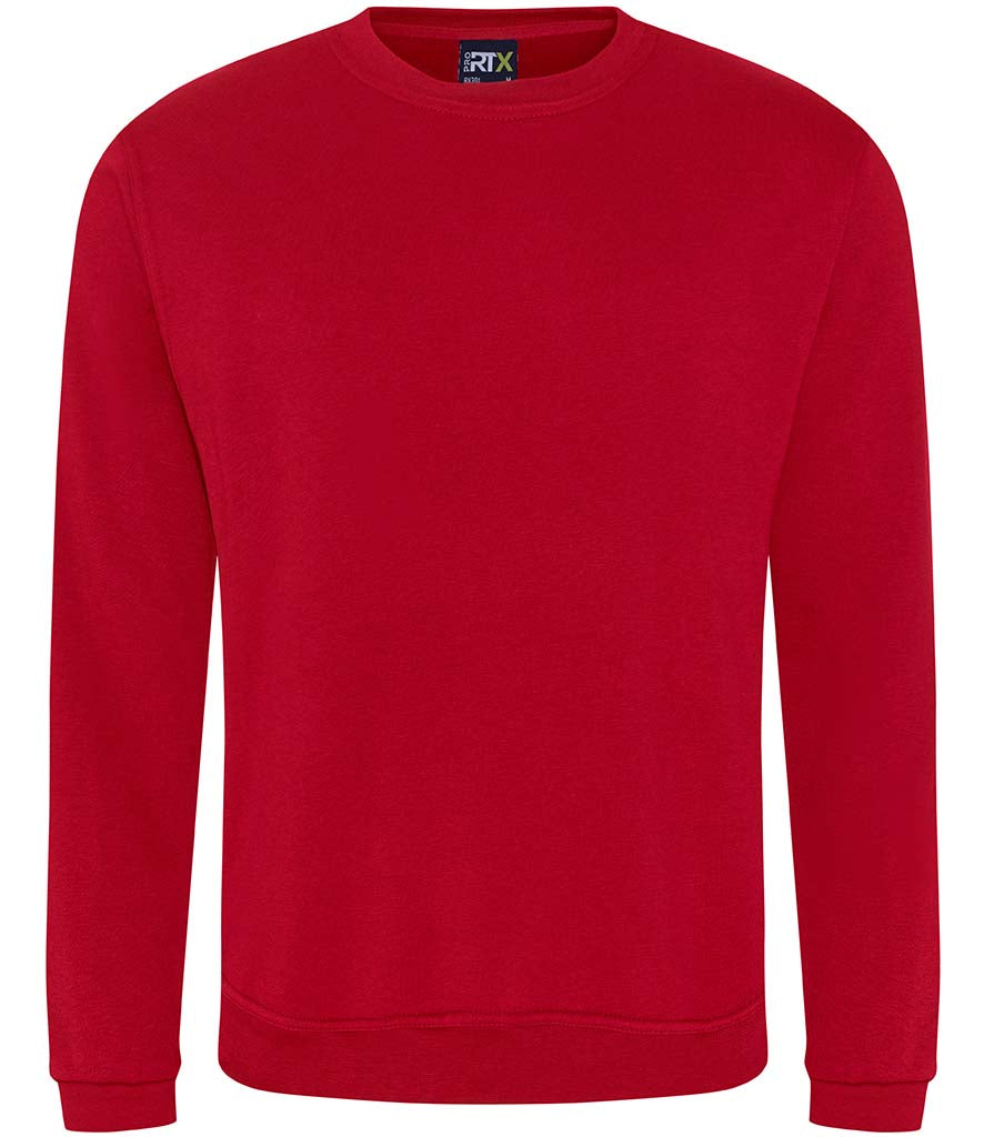 Red sweatshirt with a brand logo on a white background