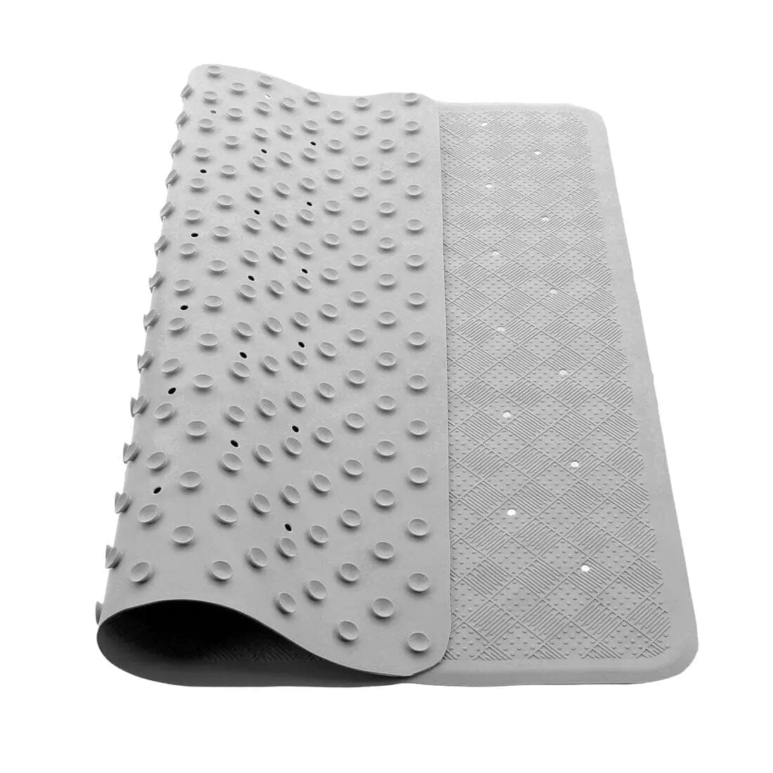 Slate anti-fungal rubber shower mat folded on white backdrop