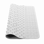 White anti-fungal rubber shower mat folded on white backdrop