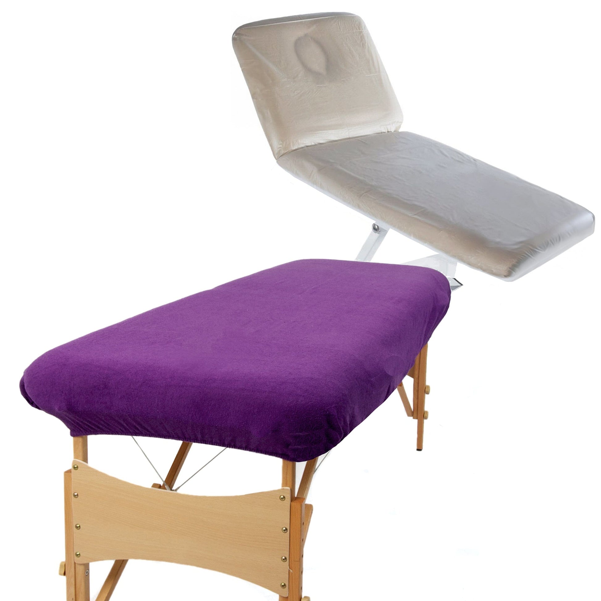 Purple aztex classic value massage couch cover without face hole and pvc couch cover bundle 